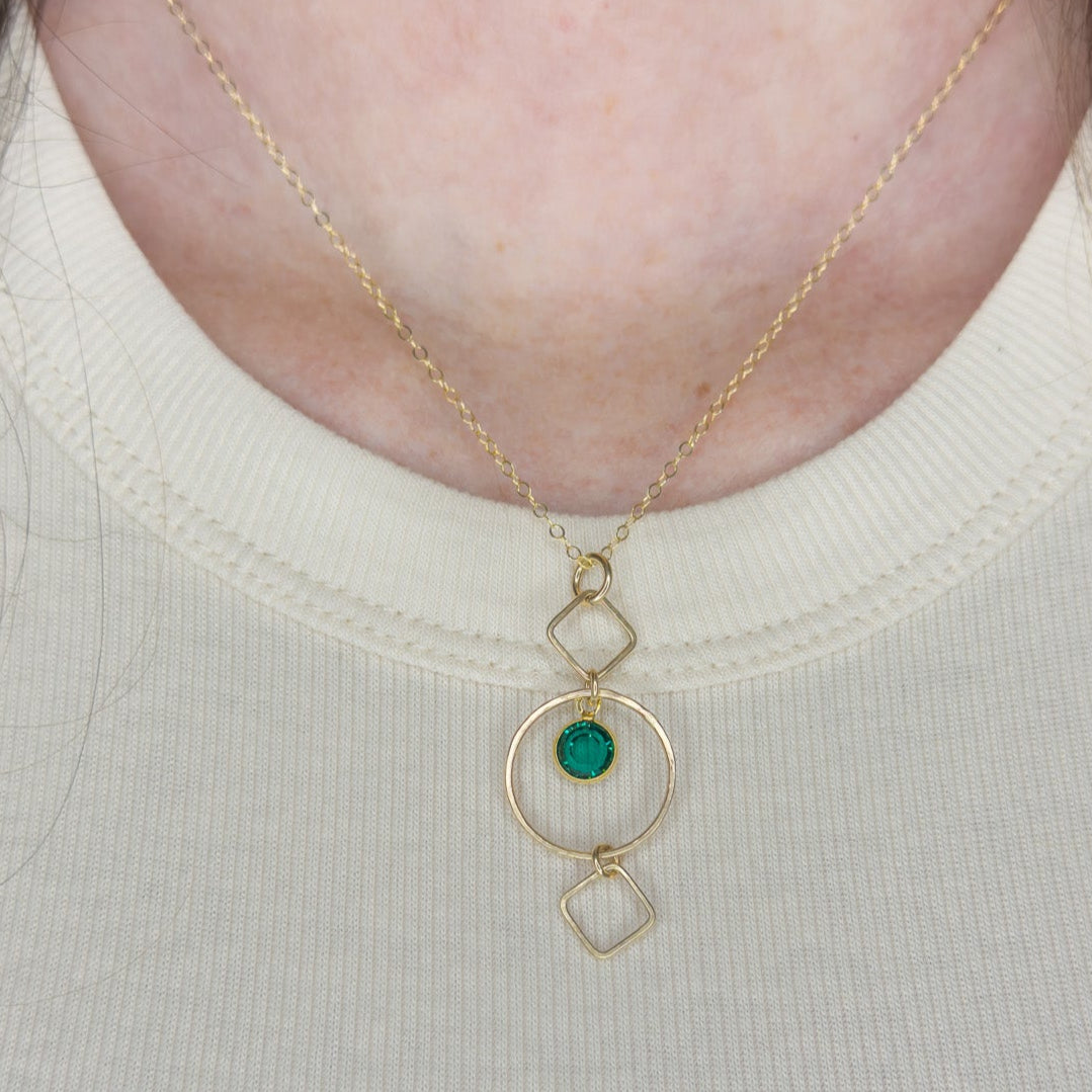 Gold-Filled, Crystal, Square and Round Dangle Necklace - Sally Hoffman Designs