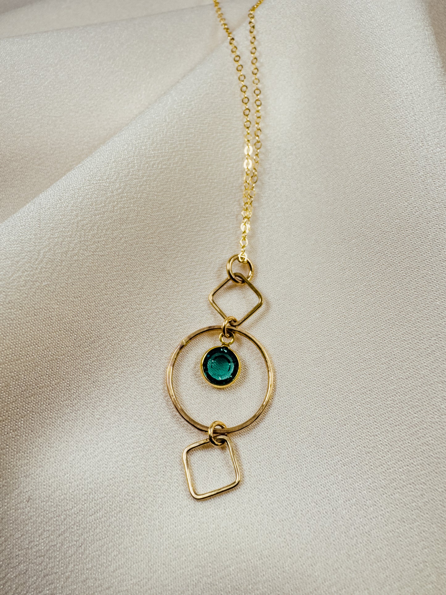 Gold-Filled, Crystal, Square and Round Dangle Necklace - Sally Hoffman Designs