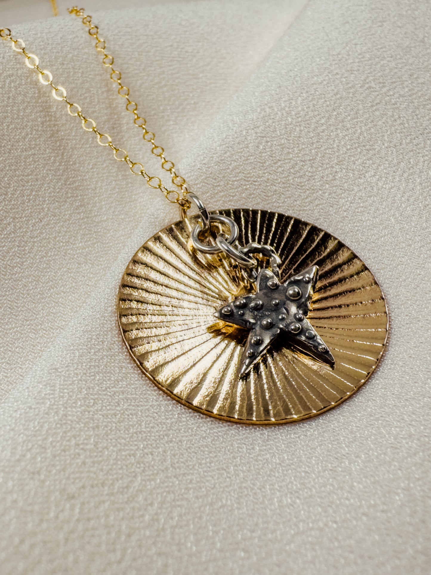 Gold-Filled Textured Disk with Sterling Silver Star Drop - Sally Hoffman Designs