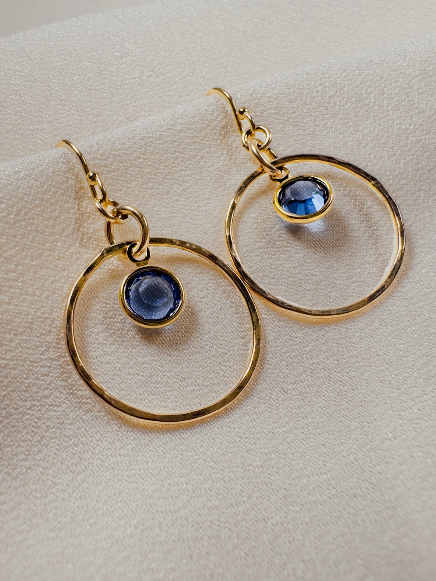 Gold-Filled Hoop w/Blue Swarovski Crystal Drop - Sally Hoffman Designs
