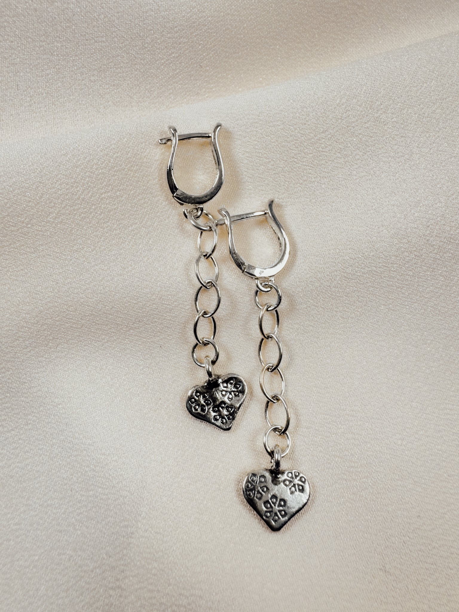 Mixed Metal online Heart Shaped Dangle Earrings- (Silver-Copper)-Hand Textured-One of a Kind-Casual Wear-Abstract-Original Design