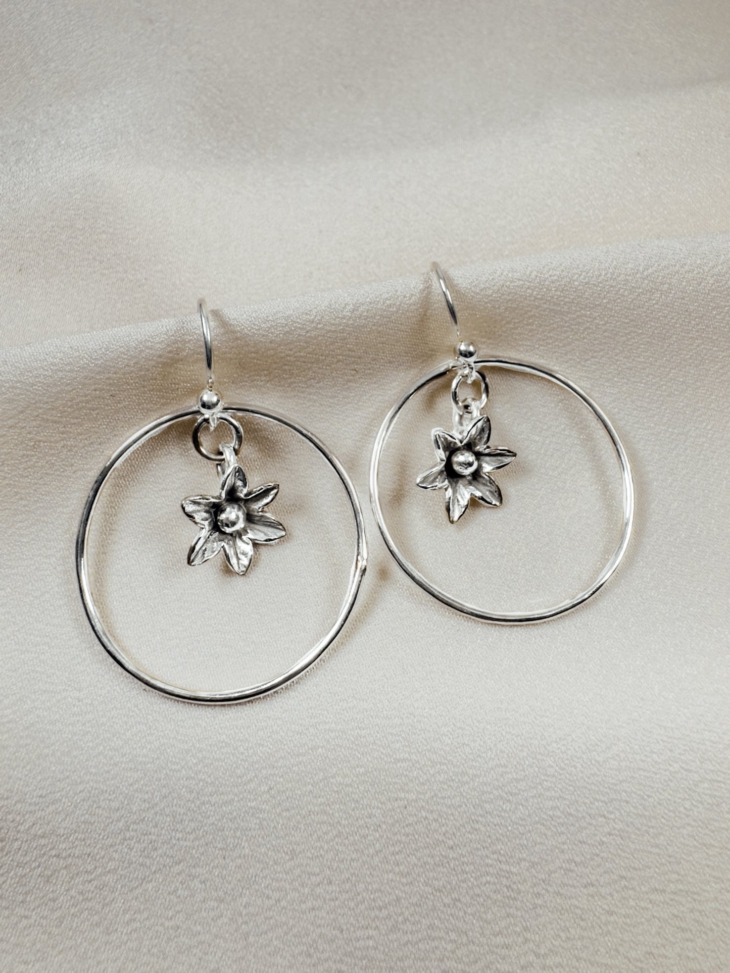 SS Hoops w/Flower Drop - Sally Hoffman Designs