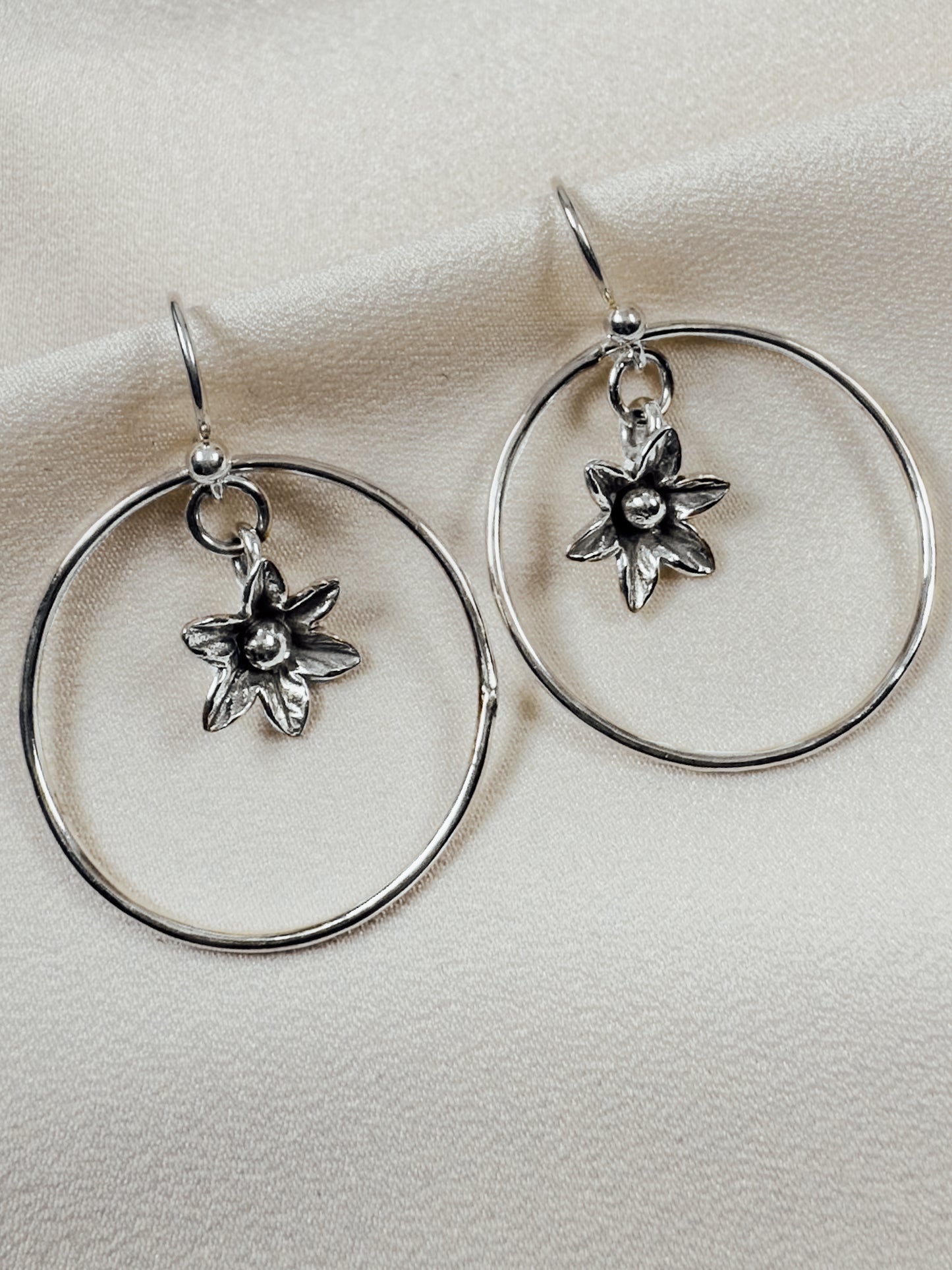 SS Hoops w/Flower Drop - Sally Hoffman Designs