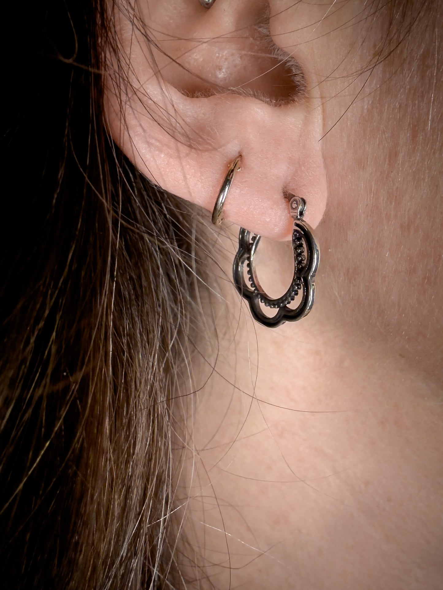 Sterling Silver Bali Style Scalloped Hinged Hoop Earrings - Sally Hoffman Designs