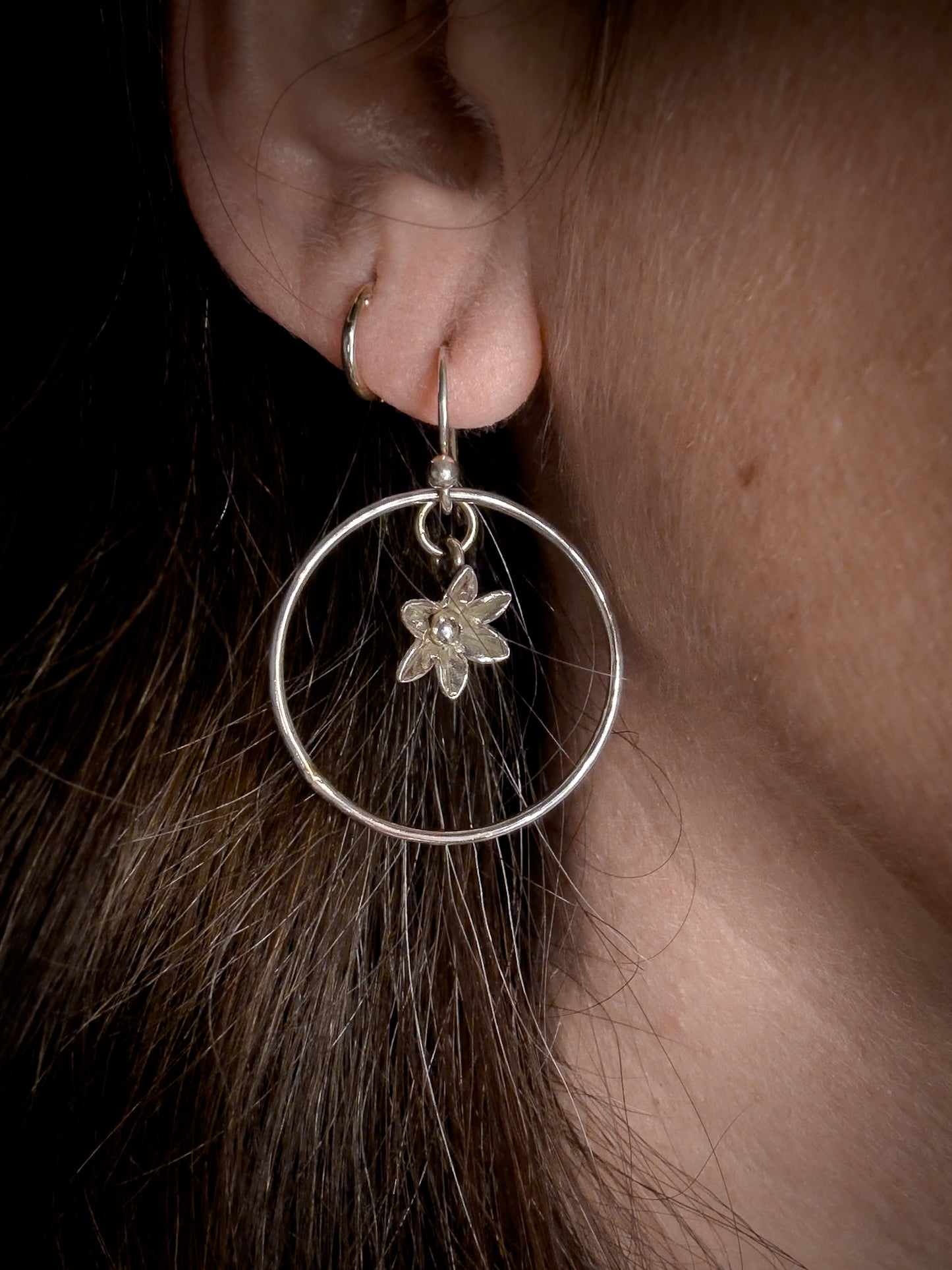 SS Hoops w/Flower Drop - Sally Hoffman Designs