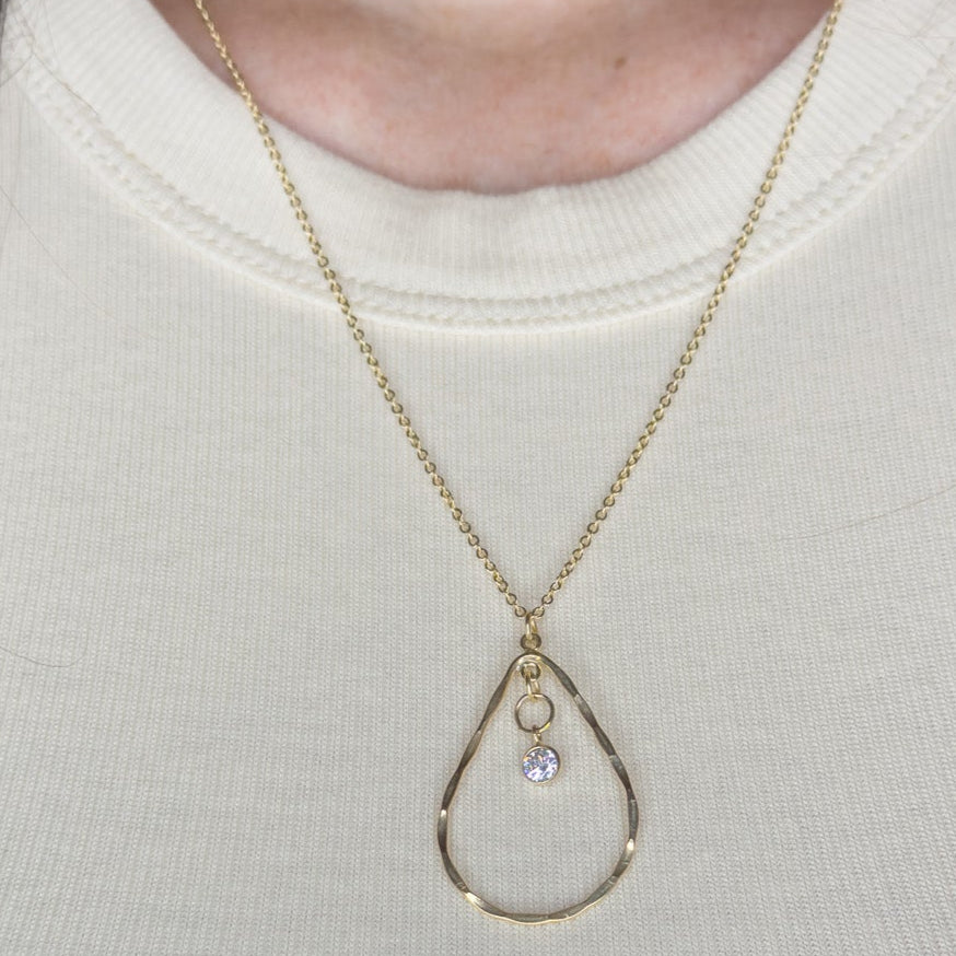 Gold-Filled Teardrop Necklace with Crystal Drop - Sally Hoffman Designs