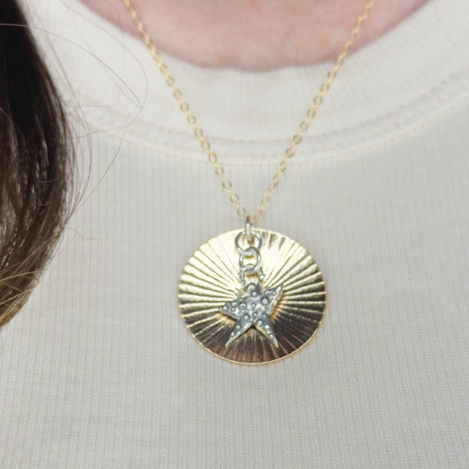 Gold-Filled Textured Disk with Sterling Silver Star Drop - Sally Hoffman Designs