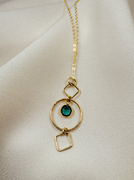 Gold Filled, Crystal, Square and Round Dangle Necklace