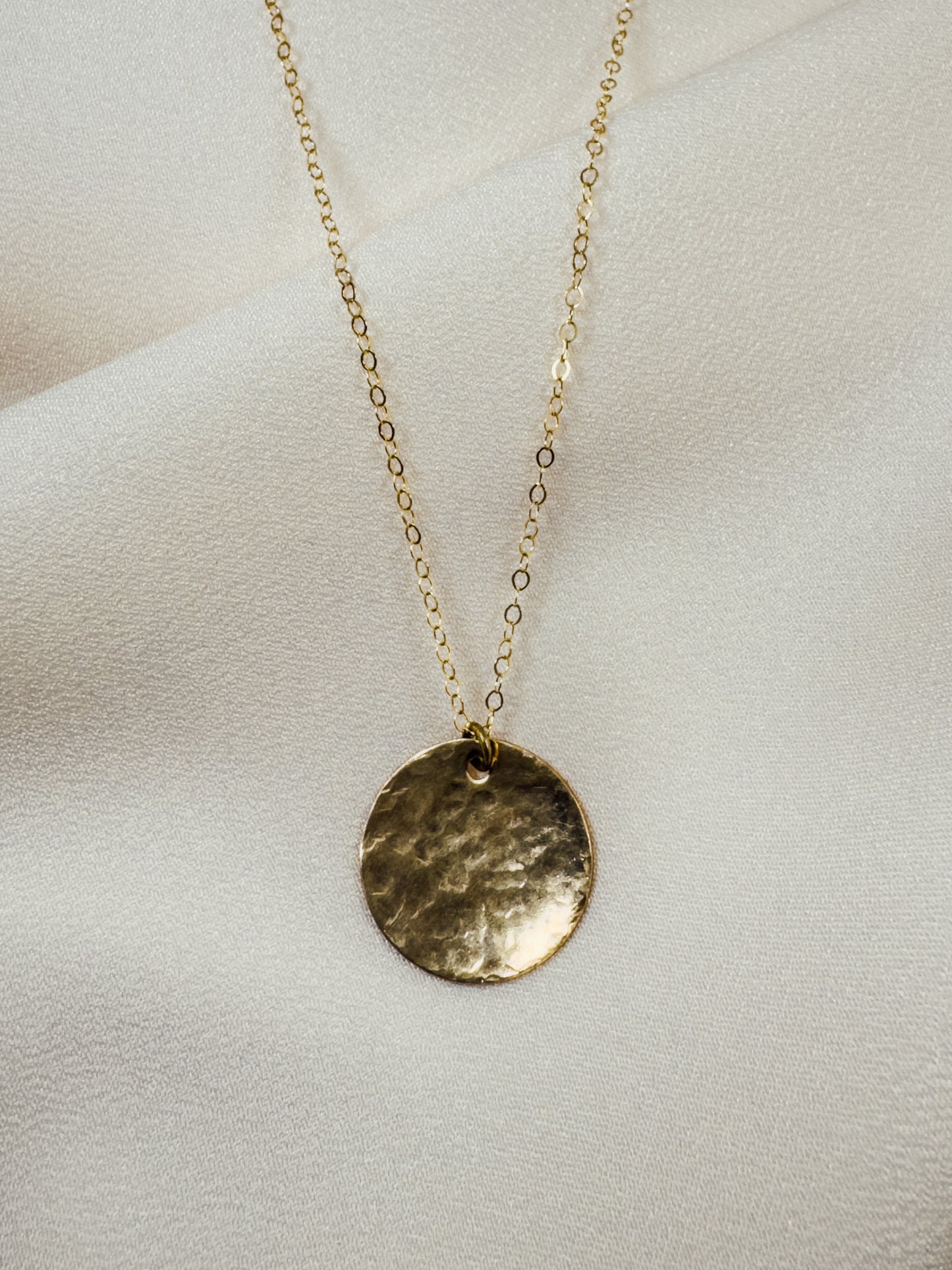 Gold Filled Hammered Disk Necklace