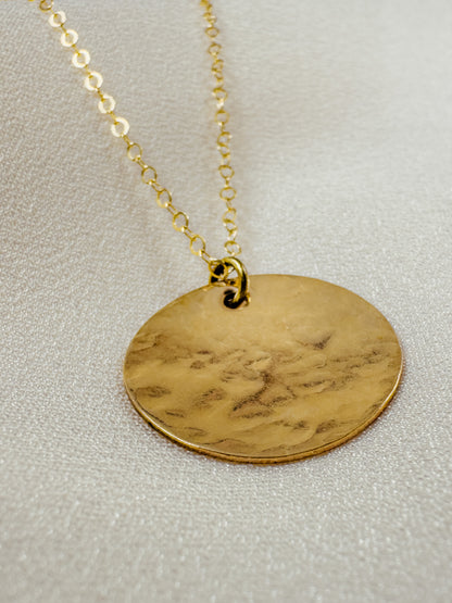 Gold Filled Hammered Disk Necklace