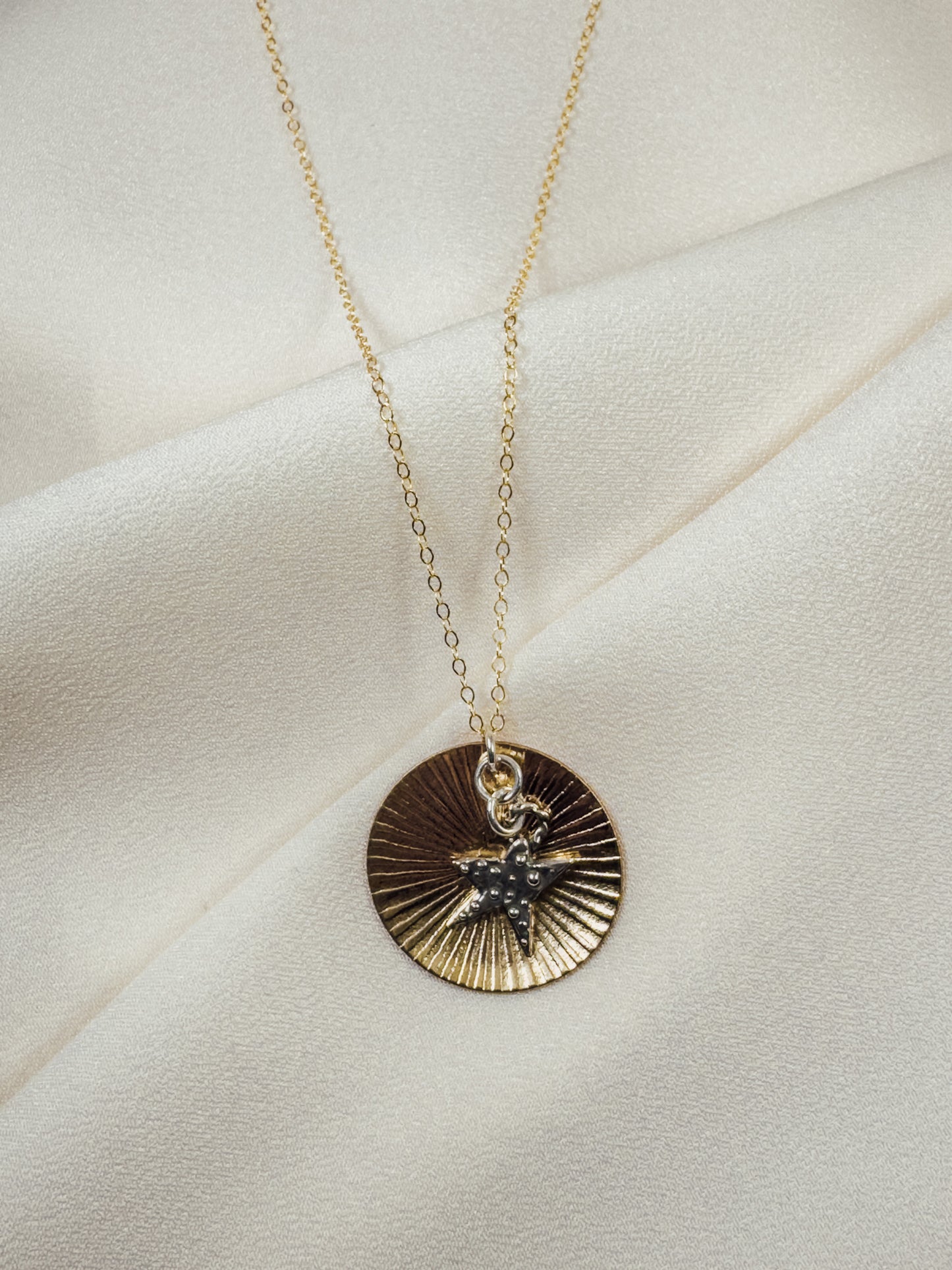 Gold Filled Textured Disk with Sterling Silver Star Drop