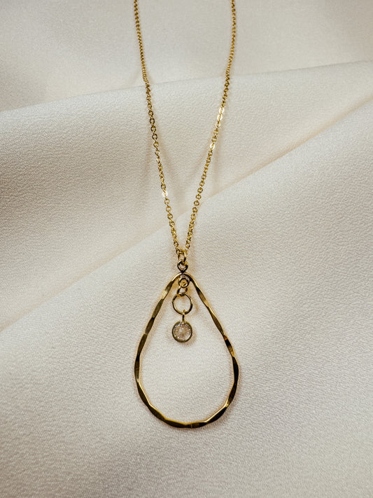 Gold Filled Teadrop Necklace with Crystal Drop