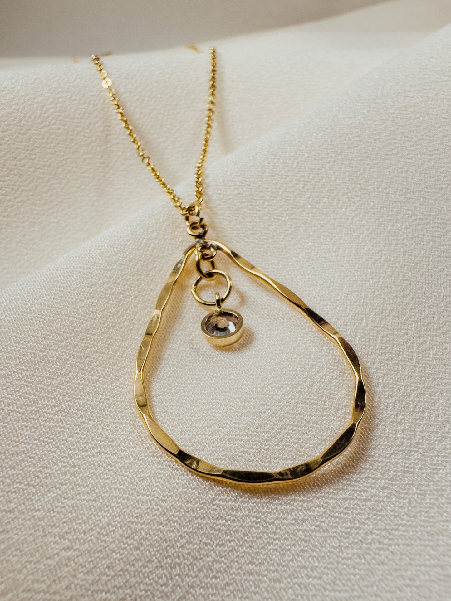 Gold Filled Teadrop Necklace with Crystal Drop