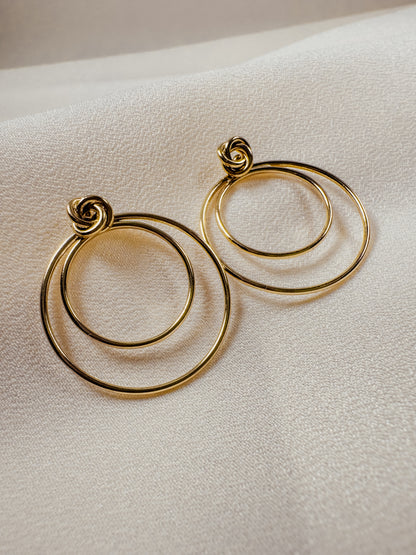 Gold-Filled Double Circles with Love Knot Post Earrings