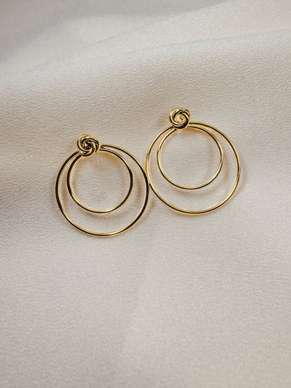 Gold-Filled Double Circles with Love Knot Post Earrings