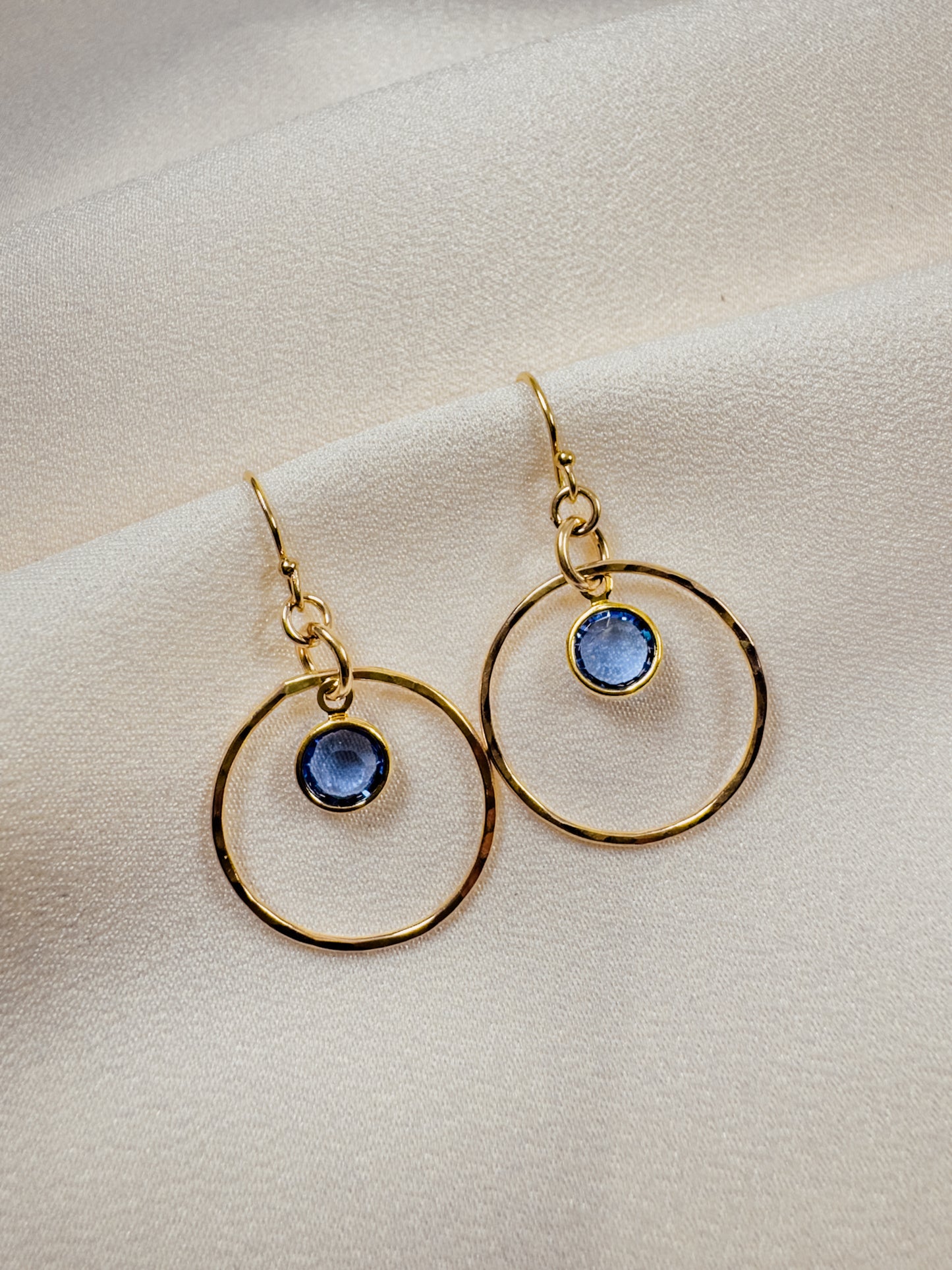 Gold-Filled Hoop w/Blue Swarovski Crystal Drop