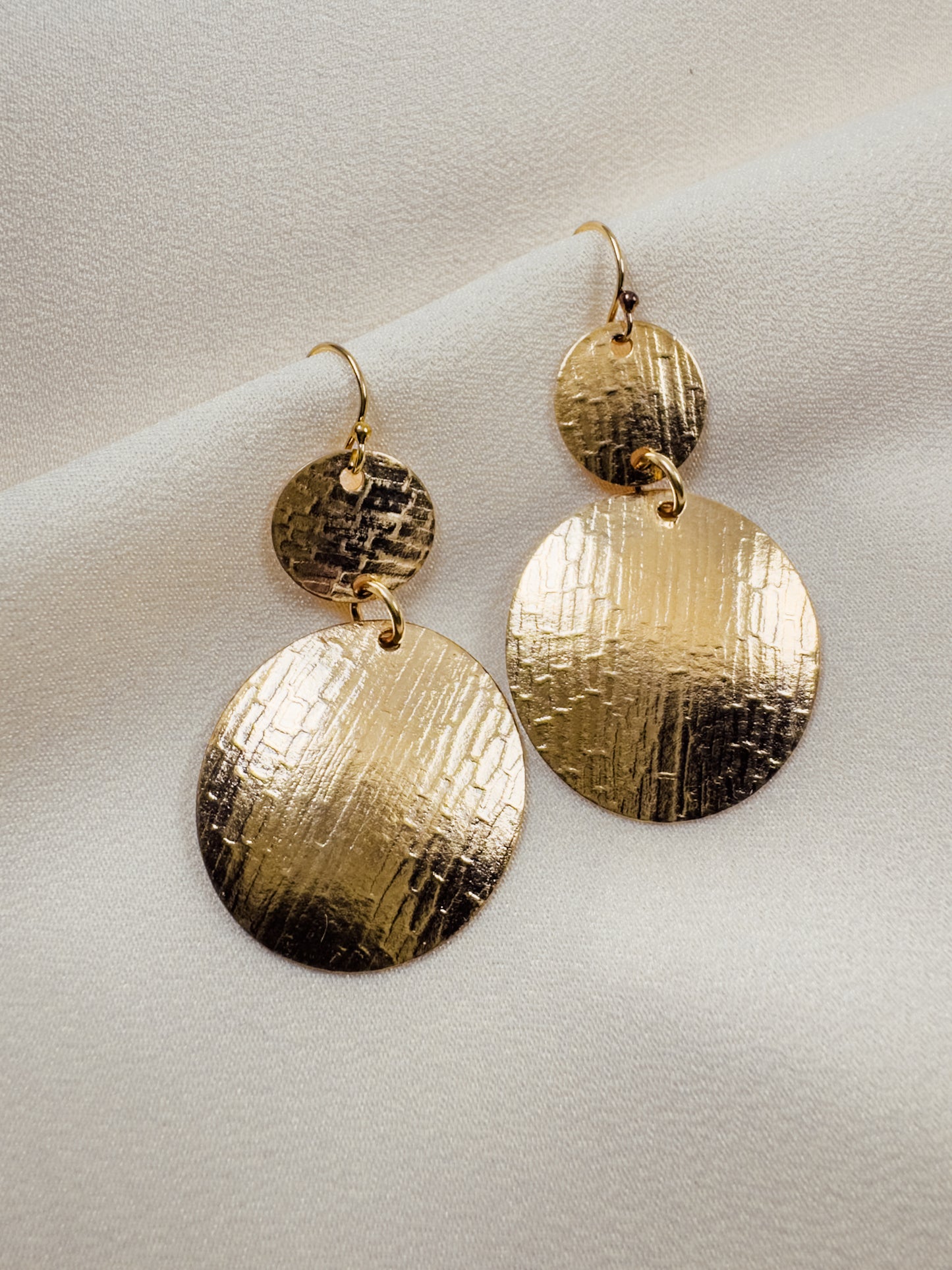 Gold Filled Double Disk Patterned Earrings