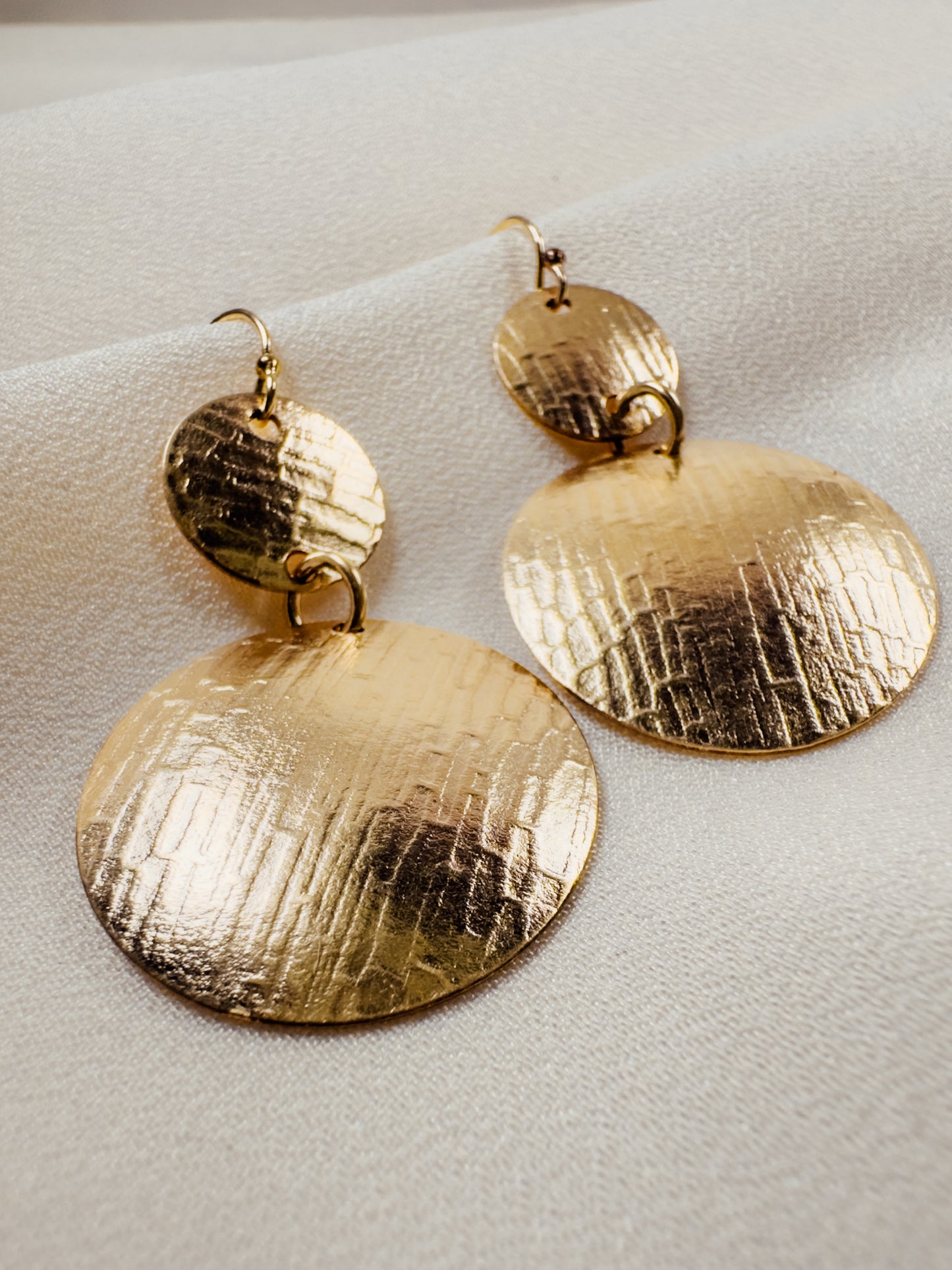 Gold Filled Double Disk Patterned Earrings