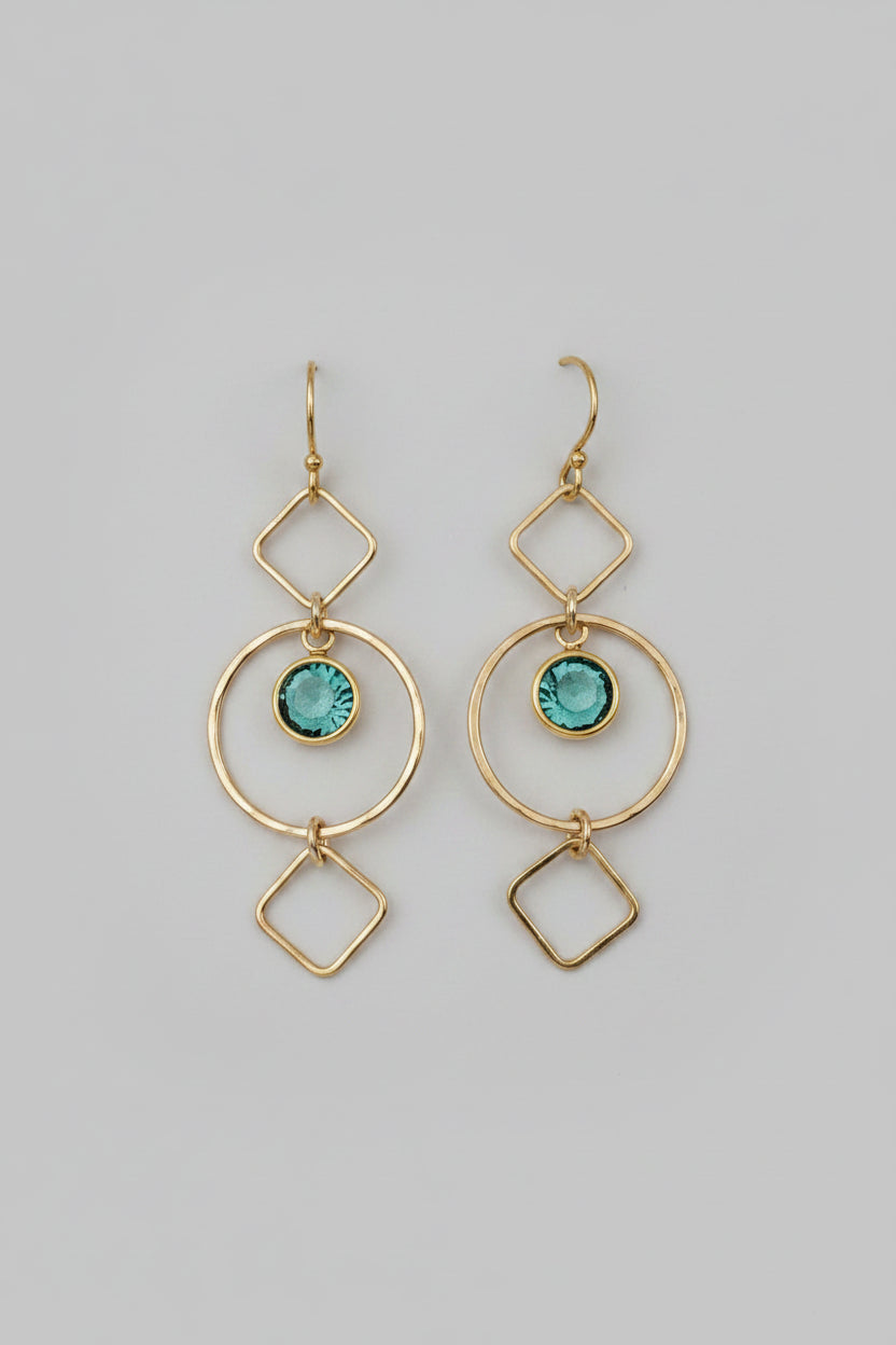Gold-Filled Geometric Earrings w/Emerald Green Swarovski Drop - Sally Hoffman Designs