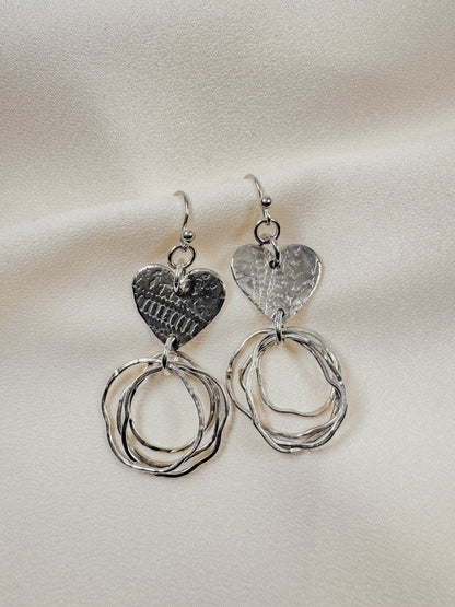 Heart Earrings with Hammered Hoops