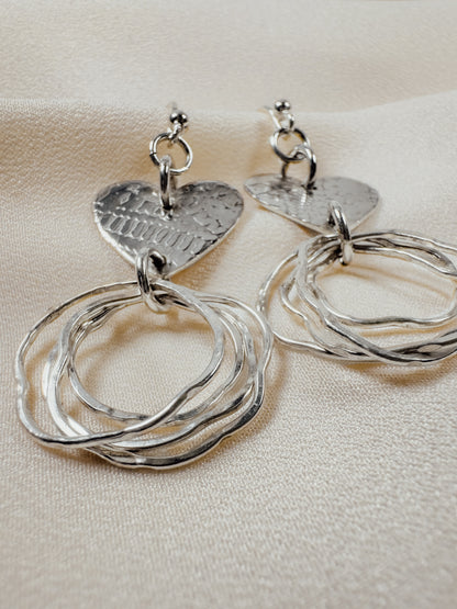 Heart Earrings with Hammered Hoops