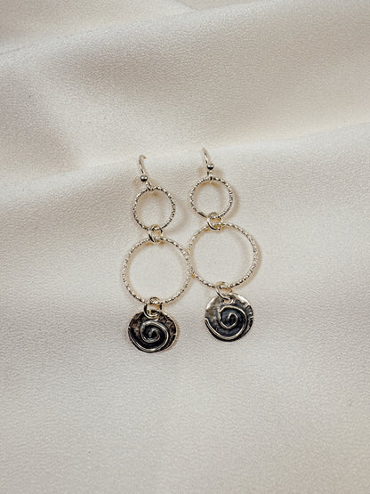 Two Textured Rings and a Spiral Earrings