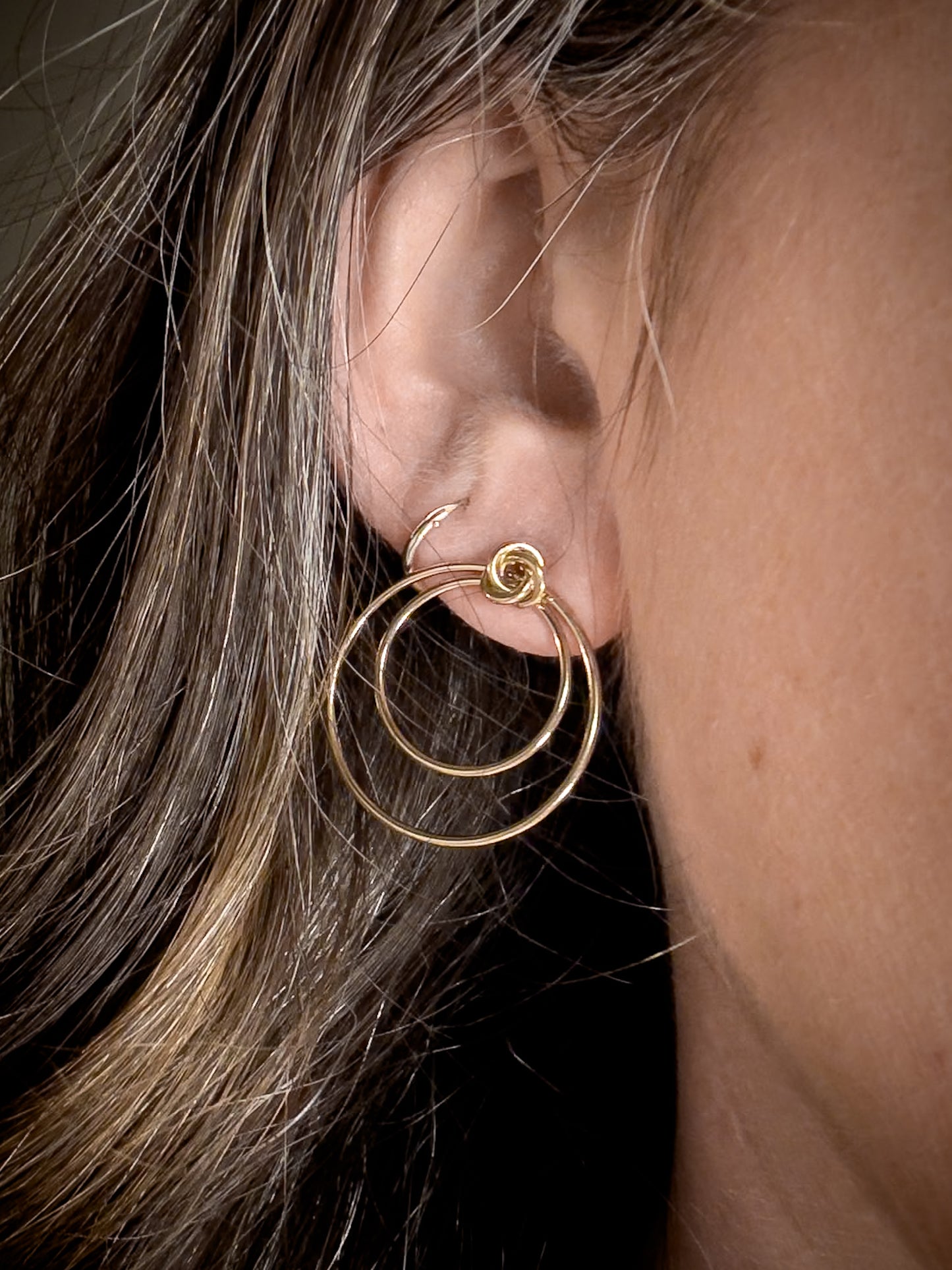 Gold-Filled Double Circles with Love Knot Post Earrings