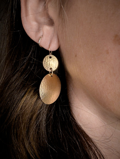 Gold Filled Double Disk Patterned Earrings