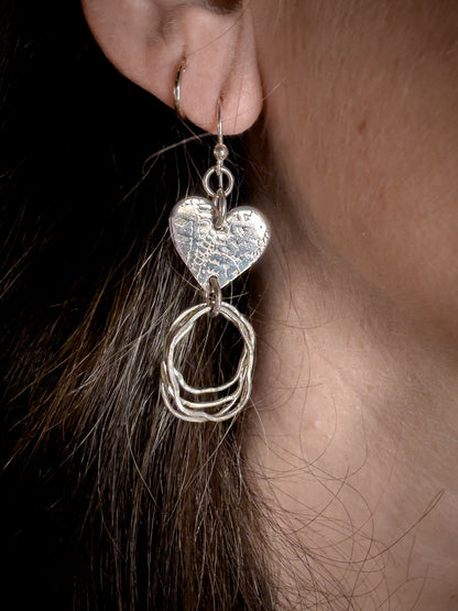 Heart Earrings with Hammered Hoops